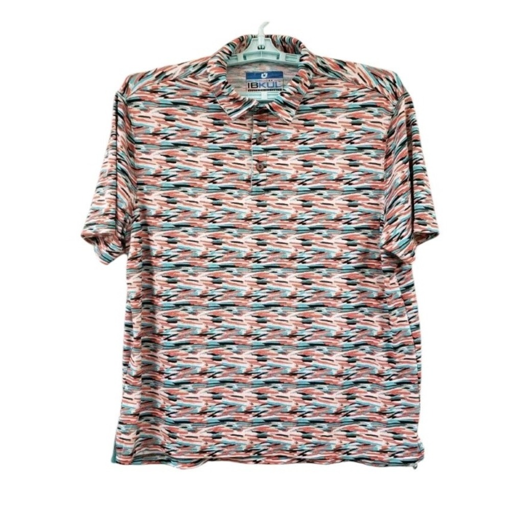 IBKUL IceFil Golf Polo Shirt Size Large Geometric Camo Pattern Pickle Ball Tenni